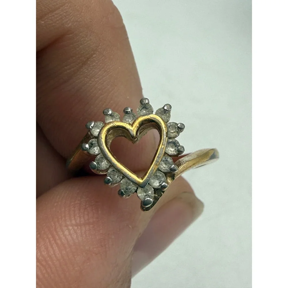 Vintage 14K GE Gold Electroplate Heart Ring Cubic Zirconia Size 6.25